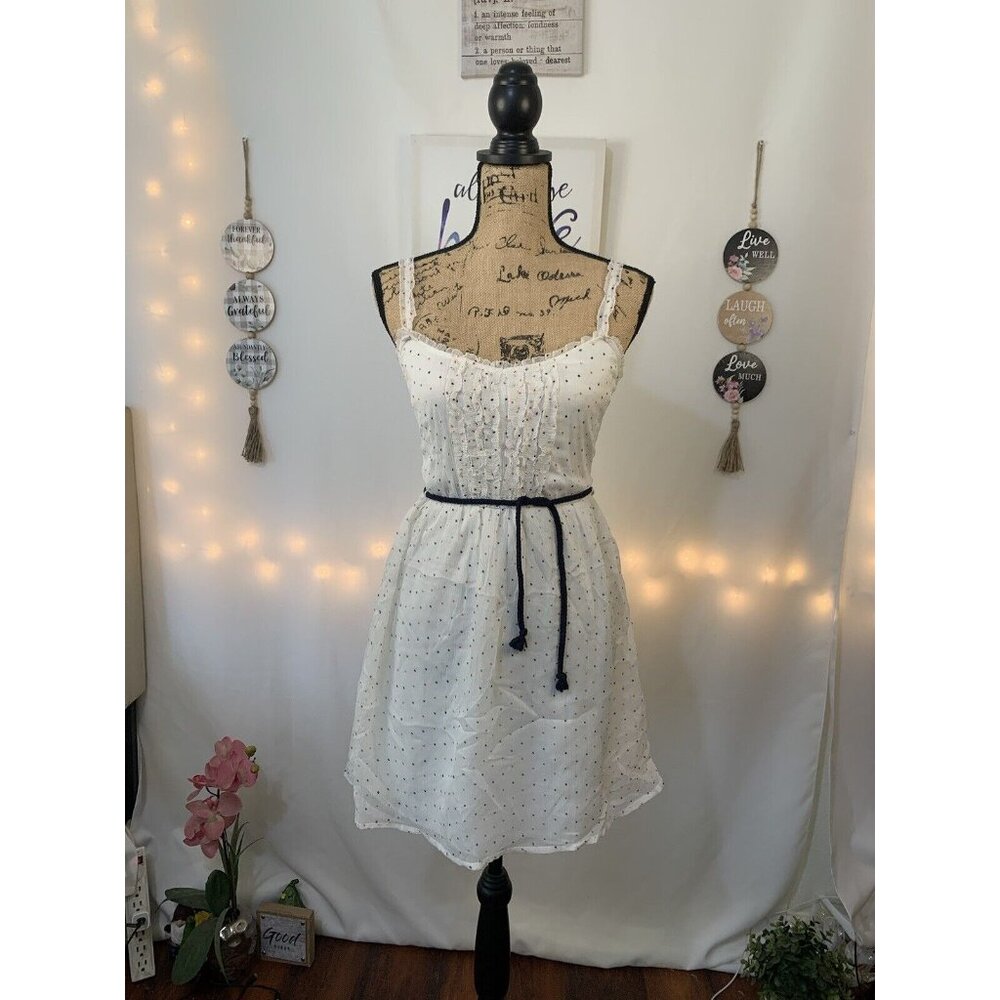 (E-147)ZARA Trafaluc White Polka Dot Dress Women Size S‎ Sleeveless Summer Lined - Picture 2 of 9